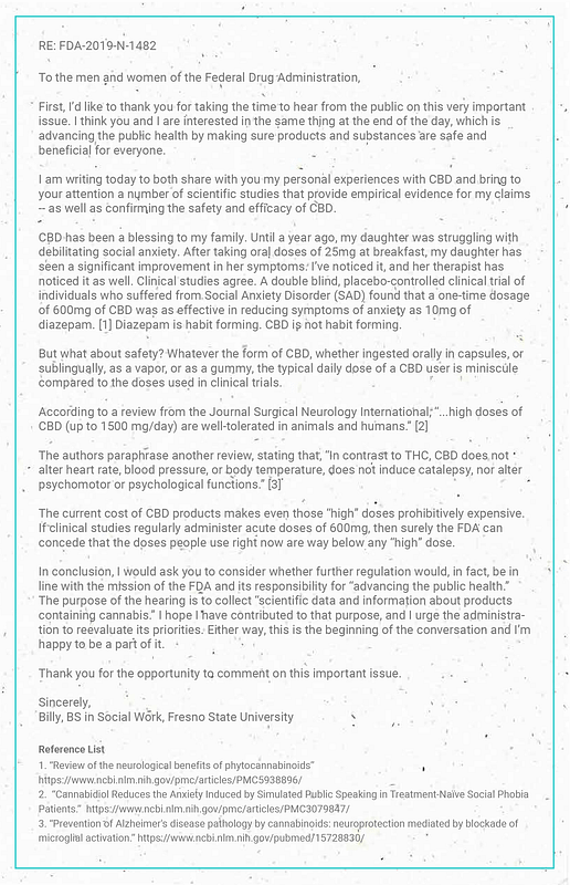 Billy's Good Letter to the FDA